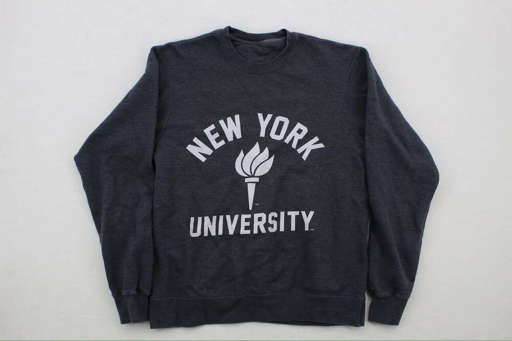 New York University NYU Torch Logo Crewneck Sweatshirt Dark Heather Gray